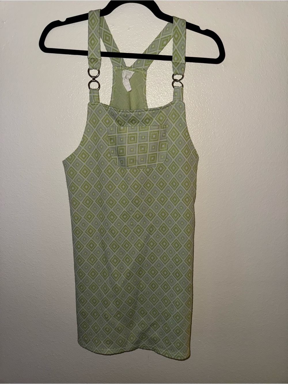 Green Diamond-Print Mini Pinafore Dress